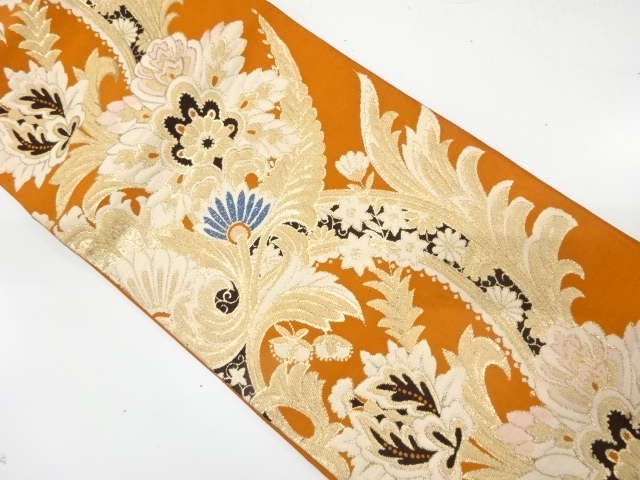 JAPANESE KIMONO / ANTIQUE FUKURO OBI / SILK / WOVEN FLORAL SARASA